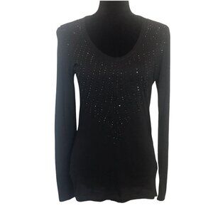 Calvin Klein Women's Embellished Long Sleeve Pullover Shirt in Black- Sz S - New